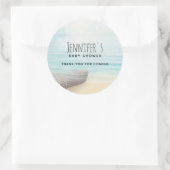 Sticker Rond La plage côtière avec un Merci de bateau de pêche (Sac)