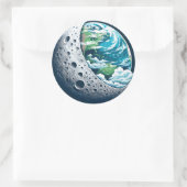 Sticker Rond La planète Terre et sa lune : Merveille céleste (Sac)