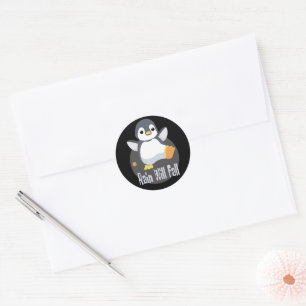Sticker Rond La pluie tombera Kawaii drôle de pingouin bébé heu