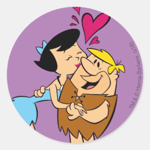 Sticker Rond La prise de bec de baiser des Flintstones   Betty