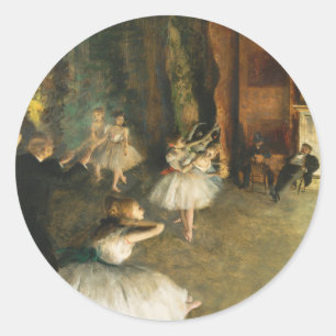 Sticker Rond La répétition du ballet sur scène, Degas Art