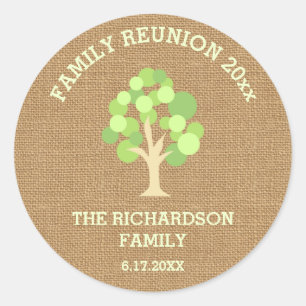 Sticker Rond La Réunion de famille verte rustique mignonne