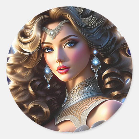 Sticker Rond La robe de la femme est belle et impressionnante. (Devant)