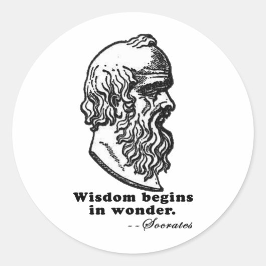 Sticker Rond La sagesse commence dans Wonder Socrates Citation (Devant)