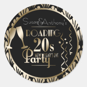 Sticker Rond La Saint-Sylvestre 2020 Roaring 20s Or Art Déco