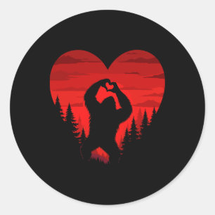 Sticker Rond La Saint-Valentin cœur de Bigfoot Sasquatch Rétro