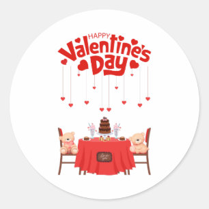 Sticker Rond La Saint-Valentin Cœurs Mignons Chocolats Ours en