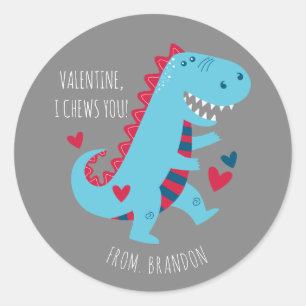 Sticker Rond La Saint-Valentin des dinosaures en classe pour en