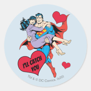 Sticker Rond La Saint-Valentin Superman Je vais vous attraper