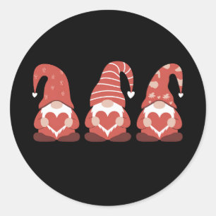 Sticker Rond La Saint-Valentin Trois Adorables Gnomes Tenant un