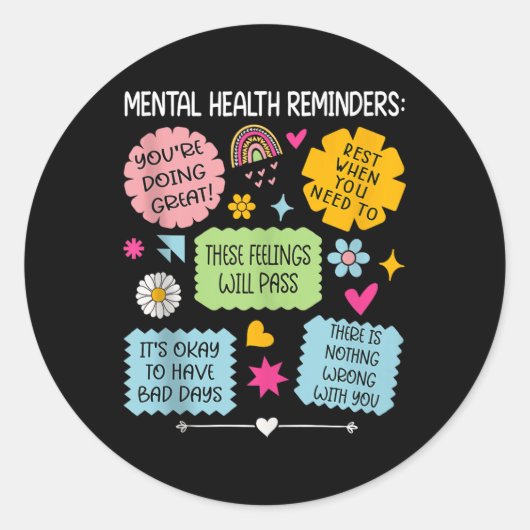 Sticker Rond La santé mentale rappelle le Ruban vert Santé ment (Devant)
