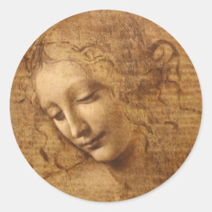 Sticker Rond La Scapigliata de Léonard de Vinci, Tête de femme