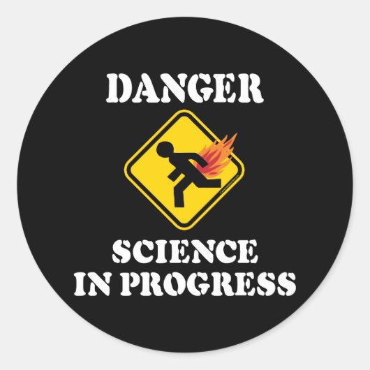 Sticker Rond La science en danger en cours - Flamme Humour de p (Devant)