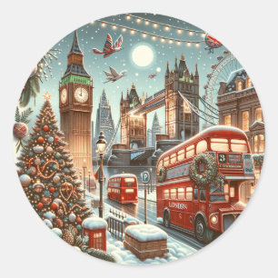 Sticker Rond La splendeur festive de Londres - Carte de Noël vi