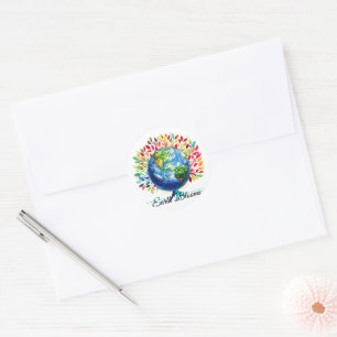 Sticker Rond La Terre Fleurit, Jour des terres Coloré Arbre Nat