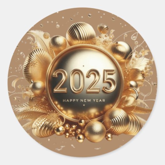 Sticker Rond La typographie d'or bonne année 2025 (Devant)