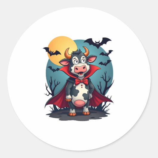 Sticker Rond La vache Dracula se lève (Devant)