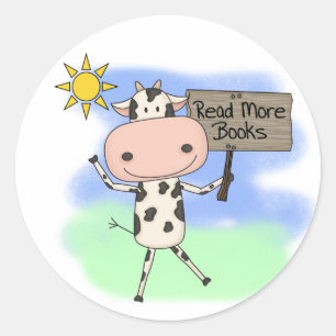 Sticker Rond La vache Lire Plus De Livres