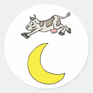 Sticker Rond La Vache S'Est Jumelée Au-Dessus De La Lune