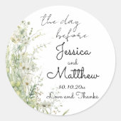 Sticker Rond La veille de Dusty Sage Green Flowers Mariage (Devant)