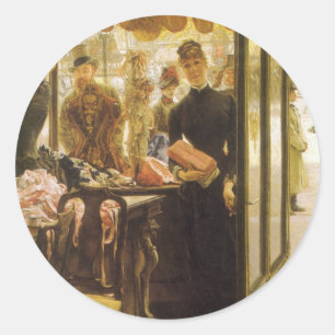 Sticker Rond La Vendeuse by James Tissot, Art Fin Victorien