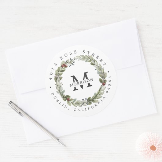 Sticker Rond La verdure d'hiver | Boho Botanical Return Adresse (Enveloppe)
