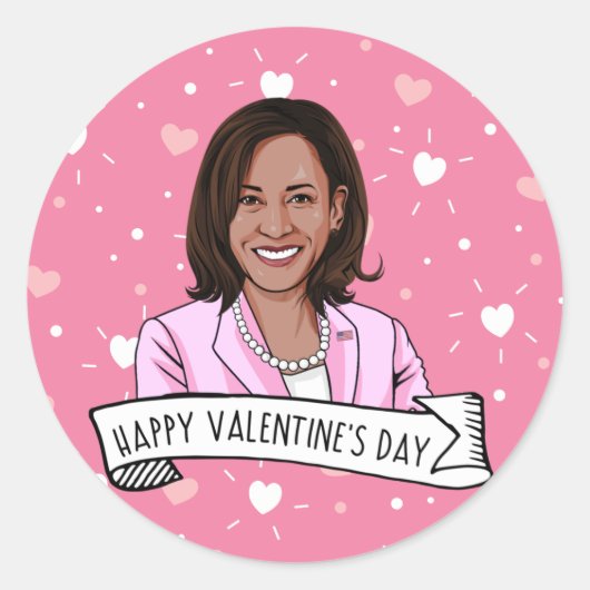 Sticker Rond La Vice-présidente Kamala Harris Valentine's Day (Devant)
