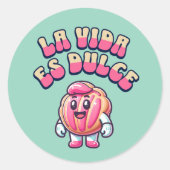 Sticker Rond La Vida es Dulce Concha Rosa Pan Dulce (Devant)