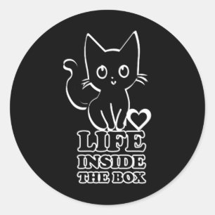 Sticker Rond La Vie Dans La Boîte - Chat Kitty Noir
