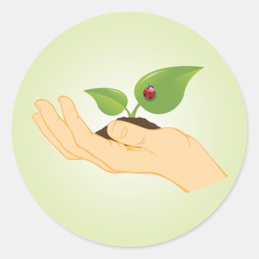 Sticker Rond La vie dans nos mains Arrêtez le changement climat (Devant)