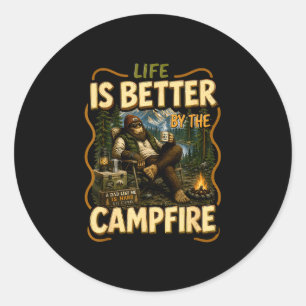 Sticker Rond La vie est meilleure au feu de camp camping vintag