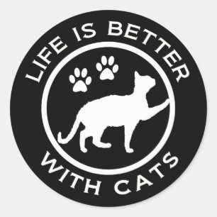 Sticker Rond La Vie Est Meilleure Avec Les Chats