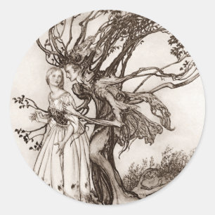 Sticker Rond La Vieille Femme Dans Le Bois Par Arthur Rackham