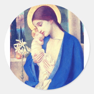 Sticker Rond La Vierge Marie et l'Enfant Jésus grâce de la Rena
