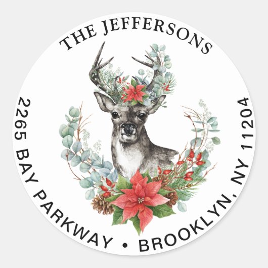 Sticker Rond Label d'adresse de retour du cerf de Noël (Devant)