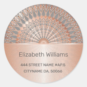 Sticker Rond Label Rose Gold Gray Mandala Address