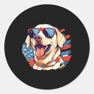 Sticker Rond Labo Jaune 4 juillet Design Patriotic Pup Labo