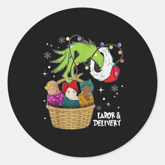 Sticker Rond Labor And Delivery Nurse Christmas Lights Snowflak (Devant)
