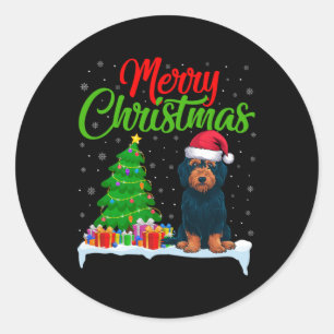 Sticker Rond Labradoodé Chien Noël Lumières des arbres de Noël