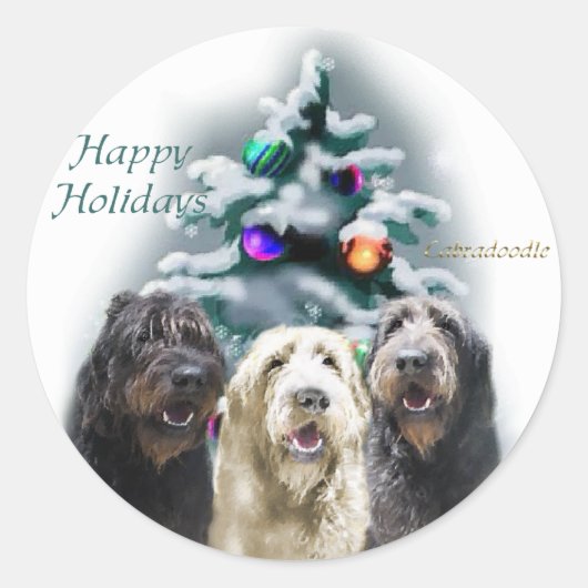 Sticker Rond Labradoodle Cadeaux de Noël (Devant)