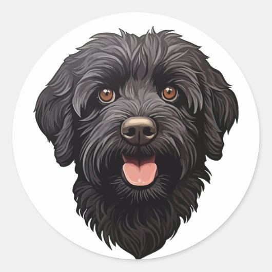 Sticker Rond Labradoodle Chien noir (Devant)