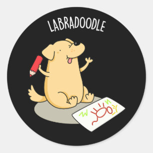 Sticker Rond Labradoodle Funny Labrador Chien Pun Dark BG