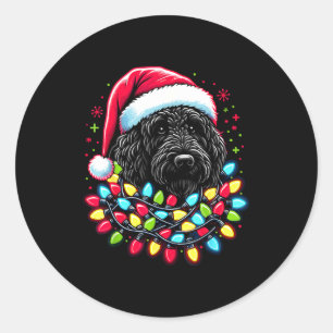 Sticker Rond Labradoodle noir sapin de Noël Lumières de Noël Do