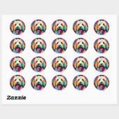 Sticker Rond Labradoodle Pop Art Chien Avec Fleurs (Feuille)