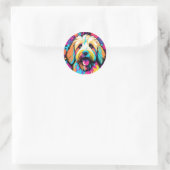 Sticker Rond Labradoodle Pop Art Chien Avec Fleurs (Sac)