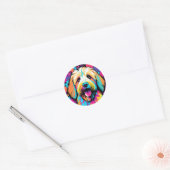 Sticker Rond Labradoodle Pop Art Chien Avec Fleurs (Enveloppe)