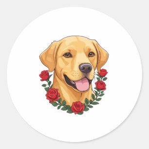 Sticker Rond Labrador avec des roses rouges