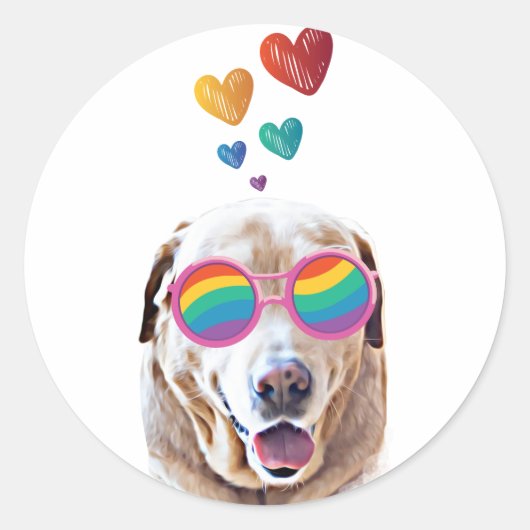 Sticker Rond Labrador Chien avec Coeurs Saint-Valentin (Devant)
