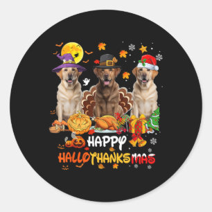 Sticker Rond Labrador Chien Halloween Joyeux Thanksgiving Joyeu