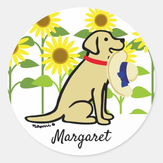 Sticker Rond Labrador jaune et tournesols été (Devant)